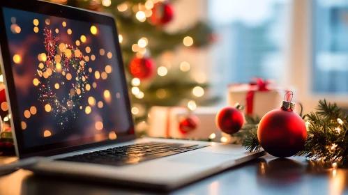 Holiday Decorated Desk with Laptop