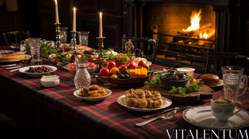 Enchanting Christmas Feast: A Captivating Table Scene AI Image