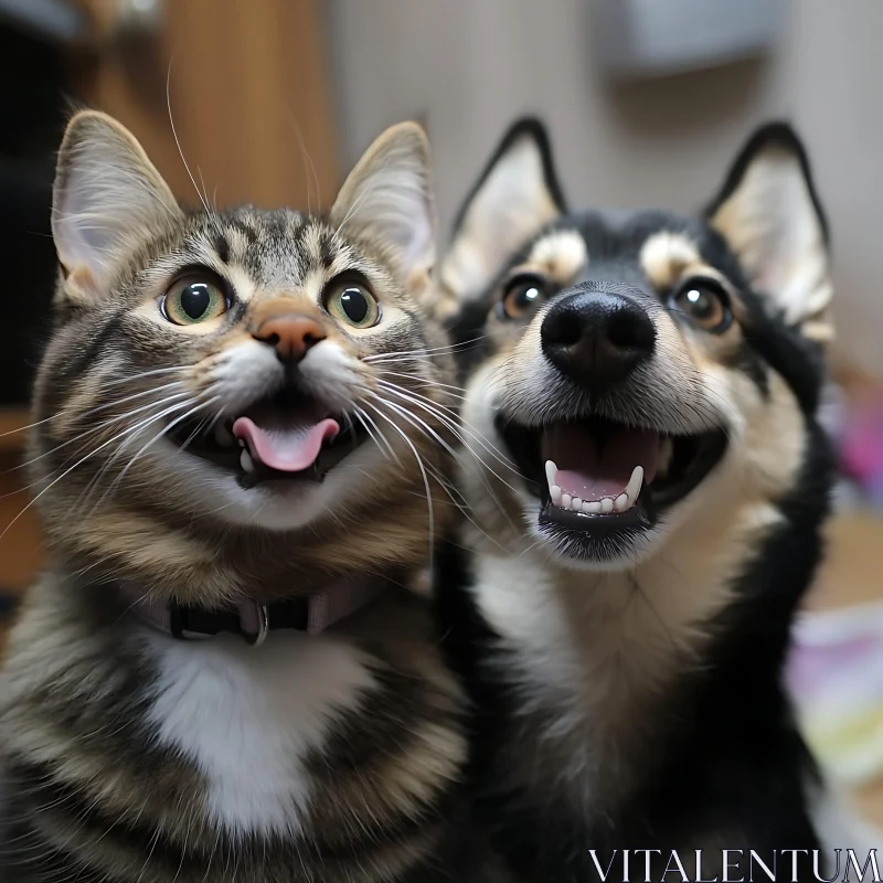 Joyful Pet Companions Smiling Together AI Image