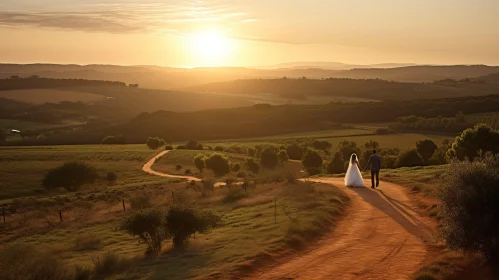 Idyllic Countryside Wedding Scene during Sunset