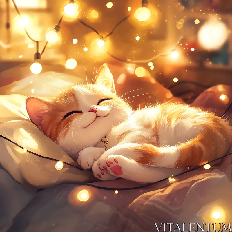 Peaceful Orange and White Kitten Sleeping AI Image