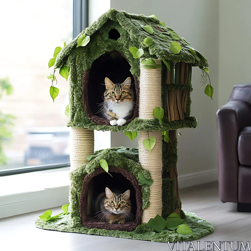 Cats Resting in Nature Inspired Cat Tree AI Image