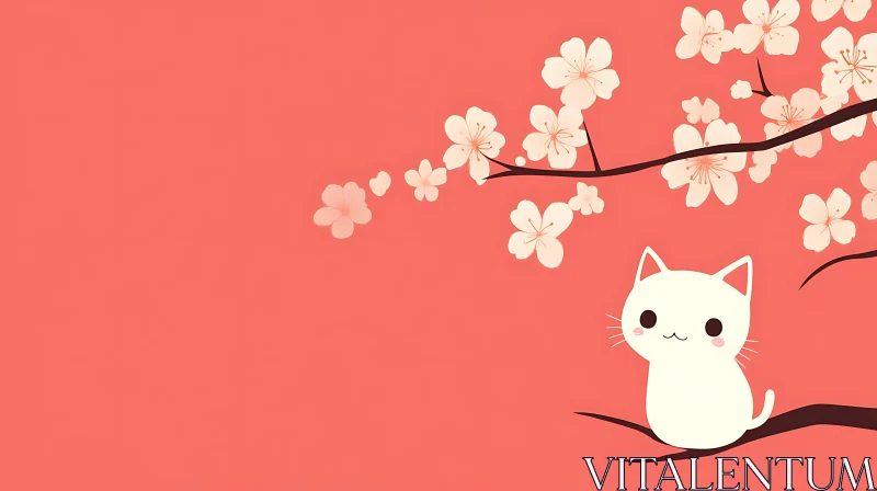 AI ART Adorable Cat with Blossoming Flowers