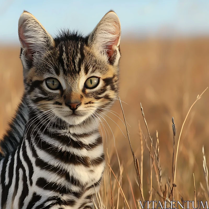 Kitten with Striking Fur Patterns in Natural Habitat AI Image