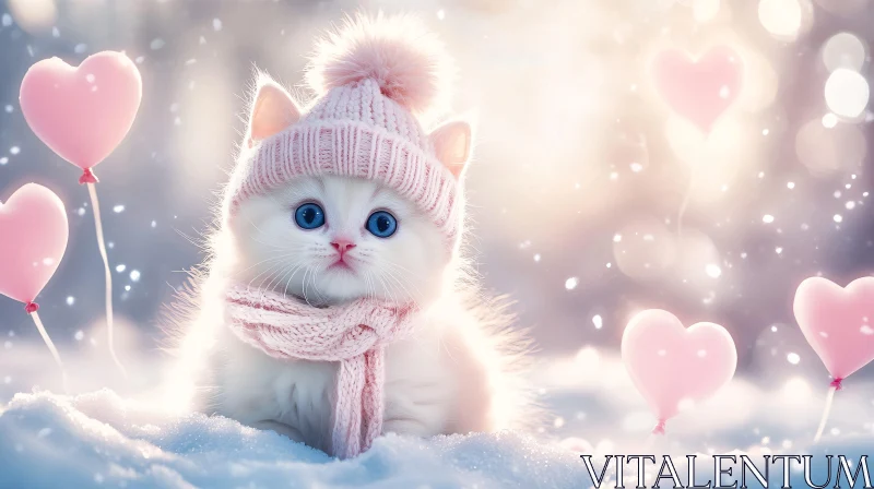 AI ART Cute Kitten in Winter Wonderland