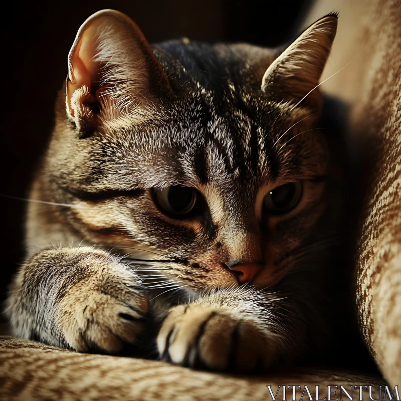 Intense Gaze of a Tabby Cat in Close-Up View AI Image