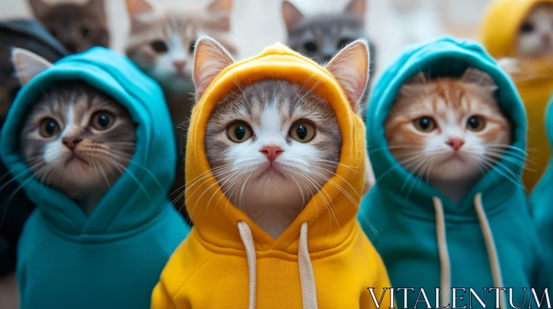 Cute Cats in Fashionable Hoodies AI Image