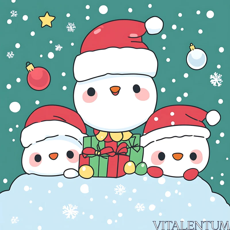 Festive Snowmen Illustration AI Image