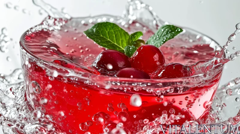 Captivating Glass of Red Liquid with Mint Leaves and Berries AI Image