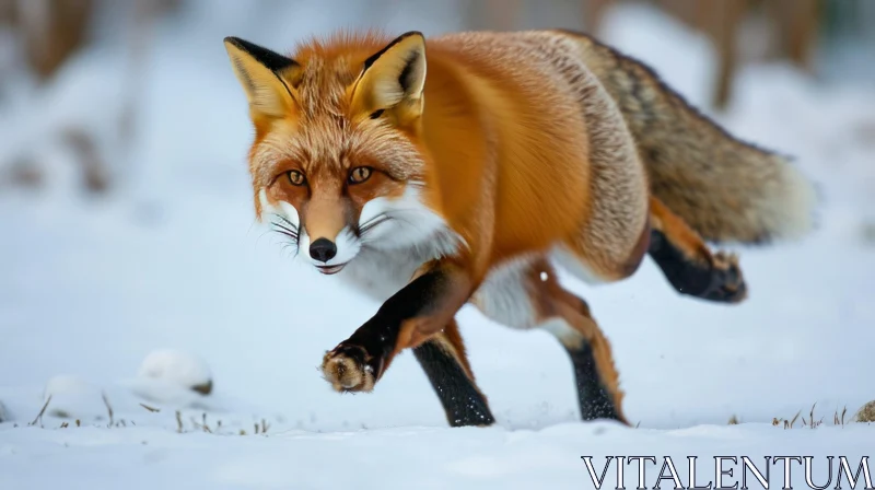Captivating Image of a Red Fox Running in the Snow AI Image