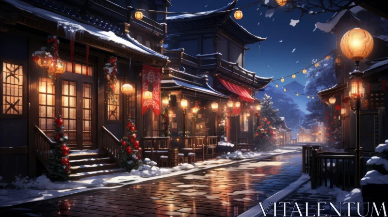Captivating Winter Night Scene of a Chinese Town | Festive Atmosphere AI Image