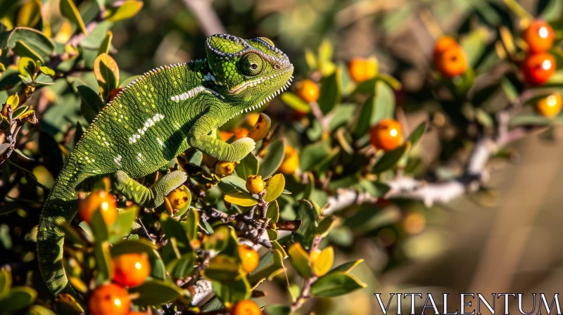 Close-Up of Green Chameleon on Branch | Nature Photography AI Image