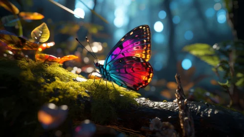 Colorful Butterfly Resting on Forest Branch - Unreal Engine 5 and Cryengine Art
