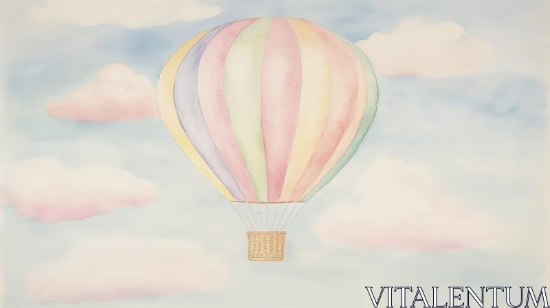 Colorful Hot Air Balloon Watercolor Painting AI Image
