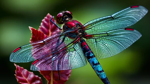 Crimson and Aquamarine Dragonfly - A Study in Precisionist Art