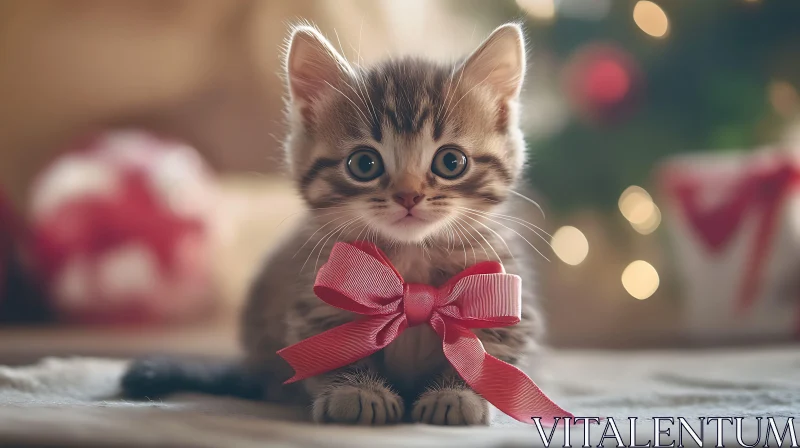 Cute Kitten Christmas Scene AI Image