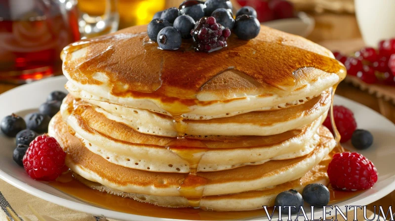 Delicious Pancakes with Fresh Berries and Maple Syrup AI Image