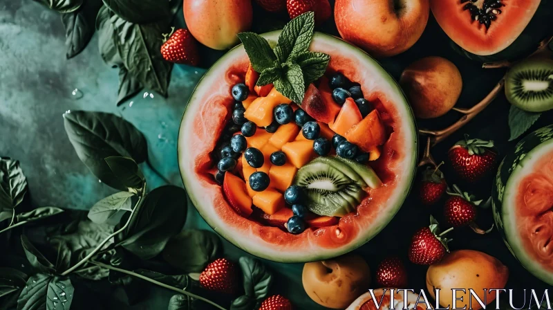 Delicious Watermelon Still Life with Assorted Fruits AI Image