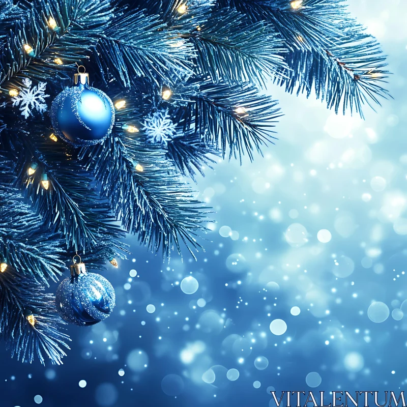 Festive Christmas Tree with Blue Decorations AI Image