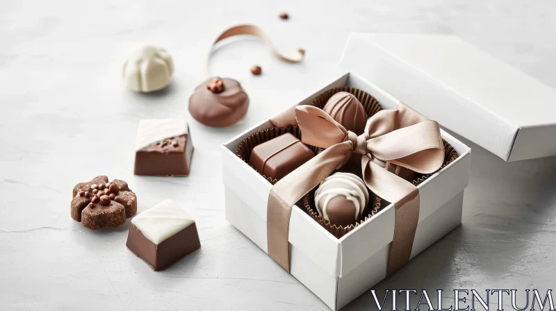 Exquisite Box of Chocolates on a White Table AI Image