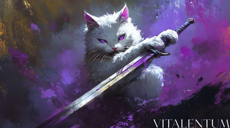 AI ART Fierce Feline with Sword in Mystical Setting