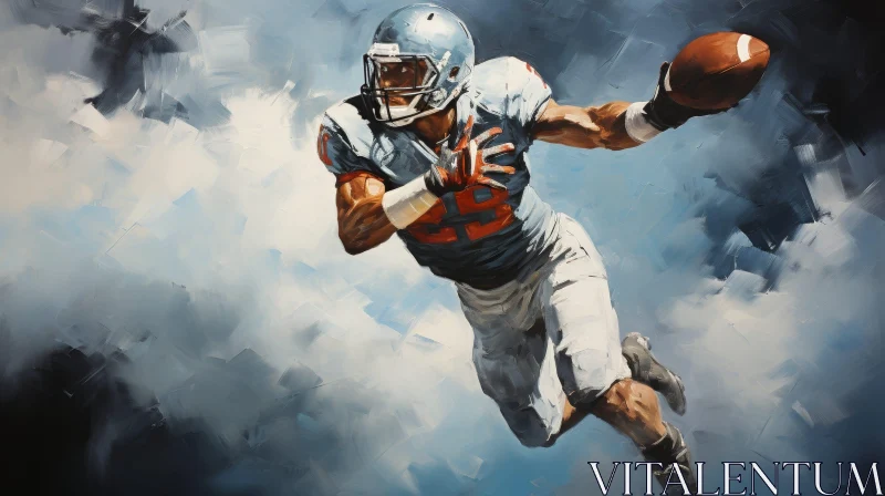 Football Player Oil Painting in Blue and White Uniform AI Image
