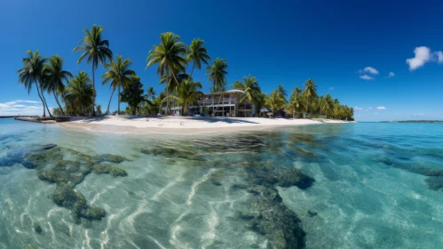 Idyllic Island Landscape with Coconut Palm Houses