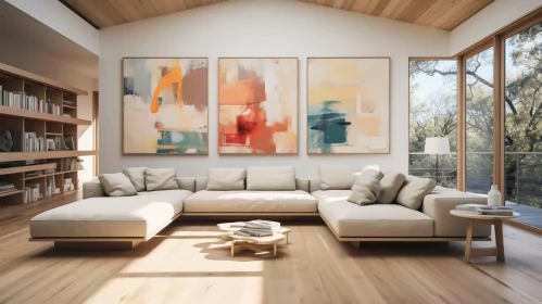 Modern Living Room with Abstract Paintings