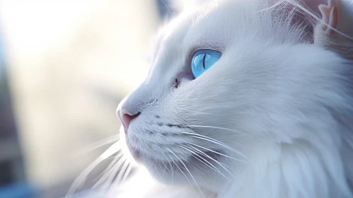 White Cat Close-up with Blue Eyes