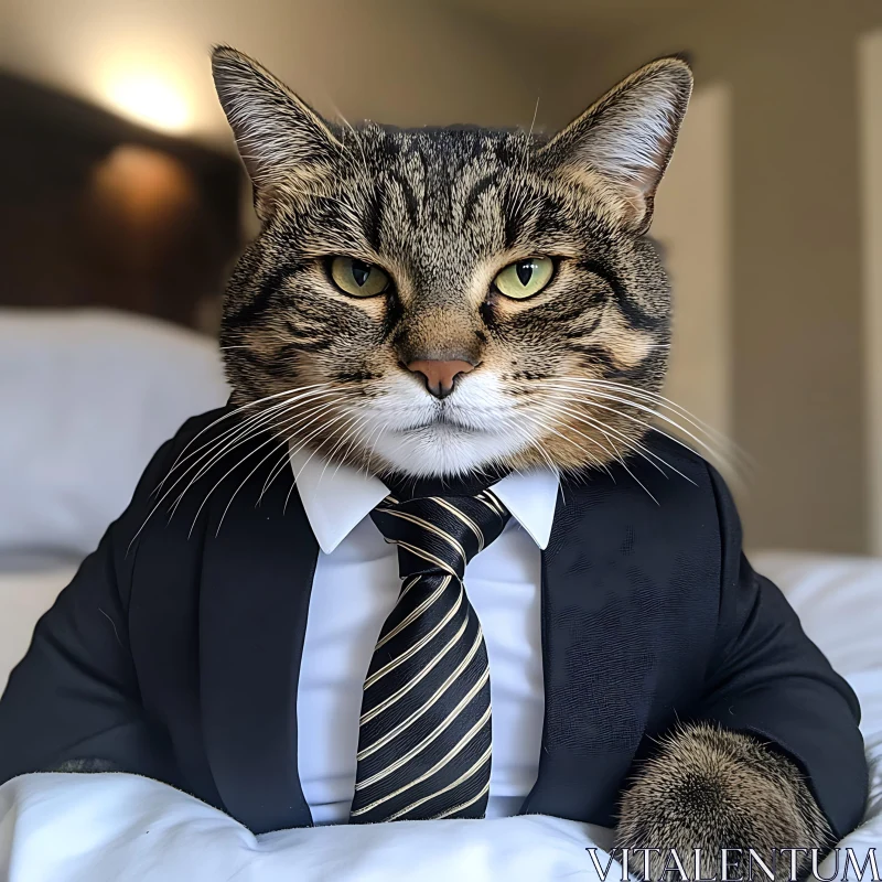 AI ART Formal Tabby Cat in Black Suit