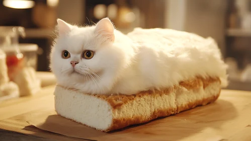Fluffy Cat on a Loaf of Bread