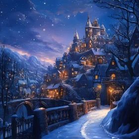 Serene Snowy Village Under Starry Night