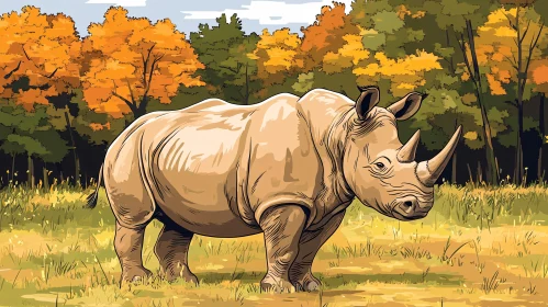 Rhinoceros Amidst Autumn Foliage