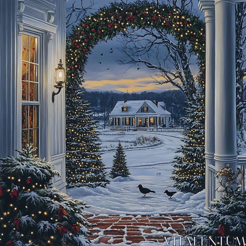 Winter Holiday Scene with Festive Lights