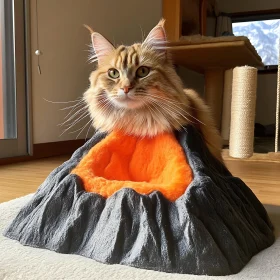 Cute Cat in a Volcano-Shaped Bed