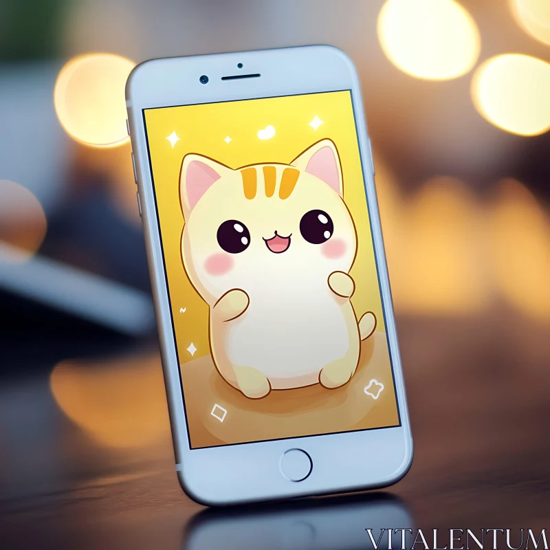 Cute Cat Cartoon Wallpaper on Mobile Screen