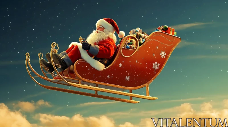 Santa Claus in a Gift-Filled Sleigh Under Starry Sky