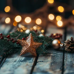 Golden Star Christmas Decor with Warm Lights