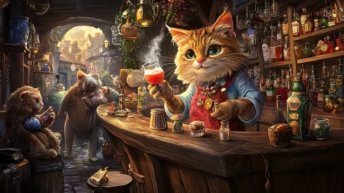 Fantasy Bar with Cat and Animal Characters