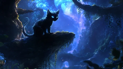 Mystical Enchanted Forest with Luminescent Feline