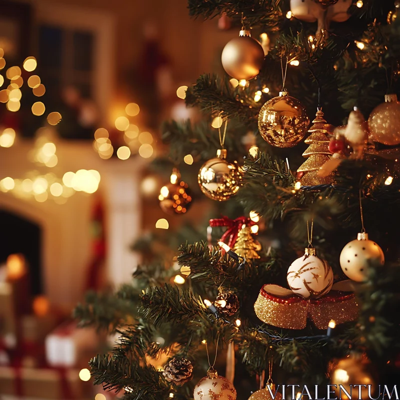 Festive Christmas Tree with Golden Decorations