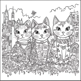 Whimsical Cats and Fantasy Castle Drawing