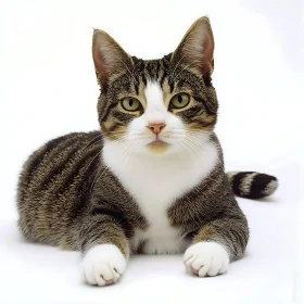 Curious Tabby Cat on White Surface