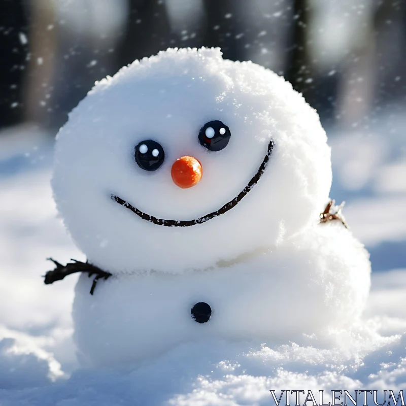 Happy Snowman in Snowy Outdoor Setting AI Image