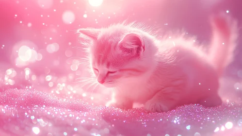 Charming Fluffy Kitten in Pink Glitter Wonderland