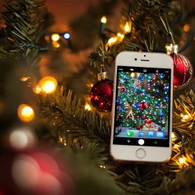 Colorful Christmas Tree with Smartphone and Lights