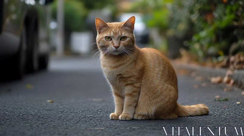 Attentive Ginger Cat on Urban Street