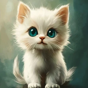 Cute Fluffy White Kitten with Big Blue Eyes