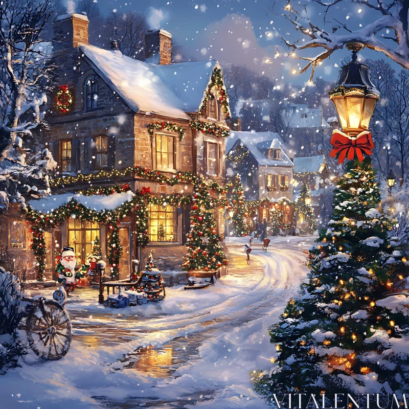 Festive Winter Wonderland Village Scene