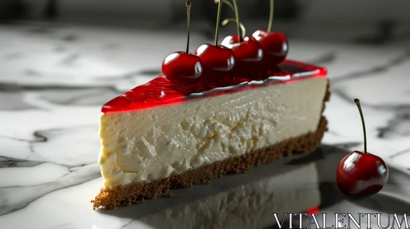 AI ART Delicious Cheesecake with Cherries on a Marble Table